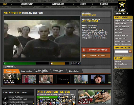 Screenshot of NoArmy.com website