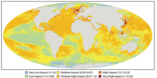 Map: The effect of humans on the world's oceans